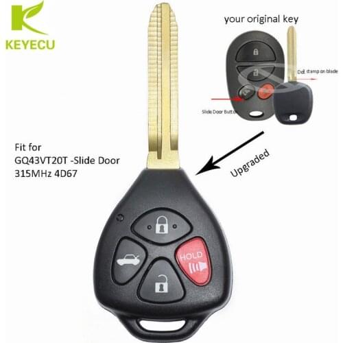 KEYECU Replacement Upgraded Remote Key Fob 315MHz 4D67 for Toyota Sienna 2004-2010 - GQ43VT20T -Slide Door
