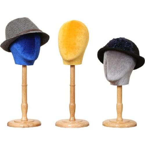 Fabric Covered Female Mannequin Head With Wood Base For Hat Display