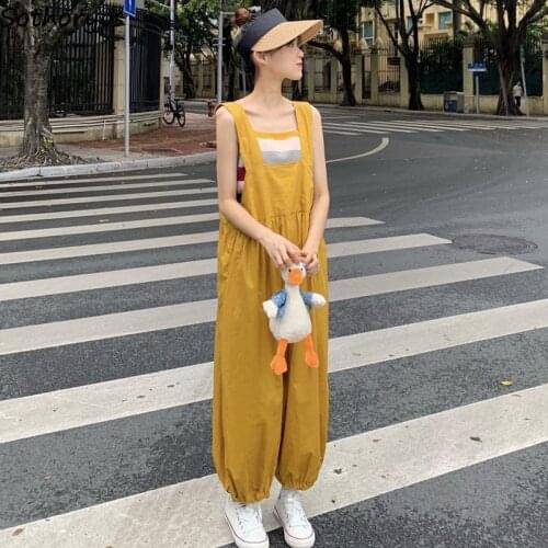 Women Jumpsuits Solid Pleated Draped Baggy Casual Kawaii Ulzzang Bundle Feet Streetwear Simple Sweet Tender Students Fashionable