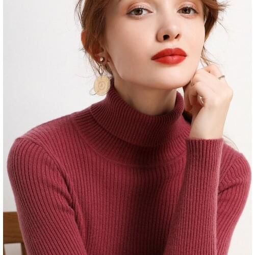 Turtleneck Women Cashmere Sweater Winter Long Sleeve Warm Sweaters Solid Ladies Base Knitting Pullovers Jumper 18 colors W2103