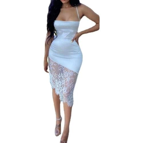 2021 New Women Sexy Backless Slip Dress Boat Neck Sleeveless Lace Hem Fashion Style Black/ White