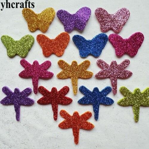 1bag/LOT,Butterfly dragonfly glitter foam sticker Kindergarten craft diy toys Early learning educational Kids room decoration