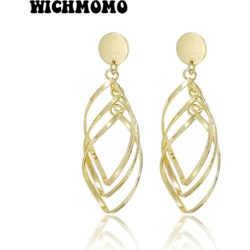 2019 New Trendy 71mm 1 Pair High Quality Zinc Alloy Gold Geometric Dangle Earrings for Girls Party Gifts Accessories