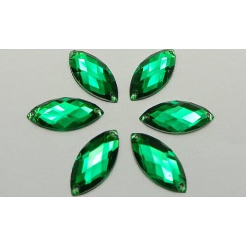 100 Green Flatback Acrylic Horse Eye Sewing Rhinestone Button 9X20mm Sew on beads
