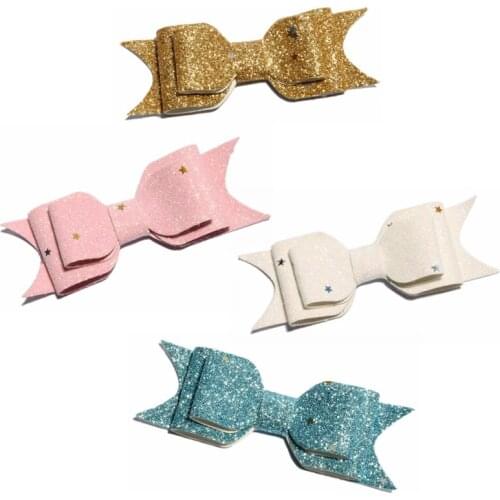 120PCS 9.5cm Handmade Stars Hairbows for Girl Hair Accessories Newborn Three Layers Glitter Gold Powder Hair Bows for Hair Clips