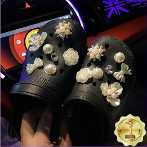 14pcs Pearl Flowers Croc Charms Designer DIY Shoes Decoration Charm for Croc JIBS Clogs Children Kids Women Girls Gifts