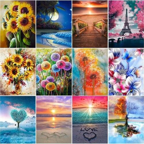 5D DIY diamond painting sunset landscape tree diamond embroidery round rhinestone color cat butterfly cross stitch home decorati