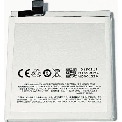 3.8V 2500mAh BT43 For Meizu M1 Meilan Blue Charm 1 K52 M456A K456M Battery