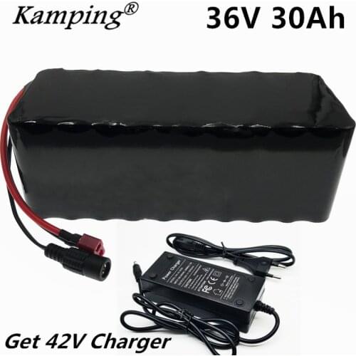 KAM PING 36V 30Ah Electric Bicycle Battery Built-in 20A BMS Lithium Battery Pack 36 Volt 2A Charging Ebike Battery + Charger