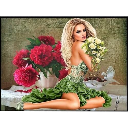 Diamond Embroidery Sale petals woman 5D Diy Diamond Painting Full Square round Rhinestones beauty Cross Stitch MosaicZP-3597