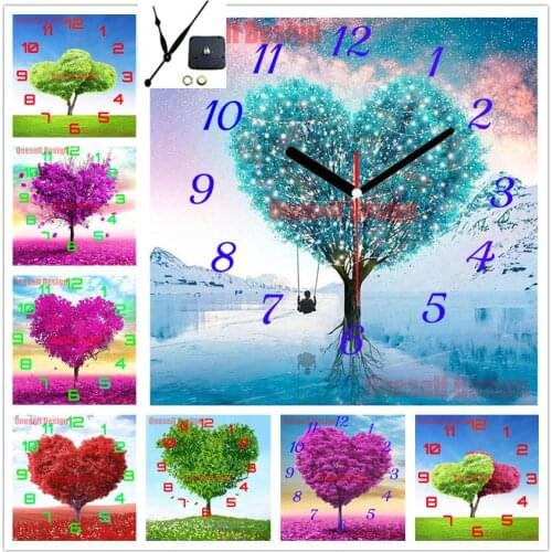 Diamond painting 5d with clock heart 5d diamond embroidery full set with clock heart diamond mosaic sale decor home wall sticker