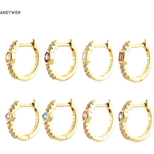 ANDYWEN New 925 Sterling Silver Gold 9.5mm Ovals Square Huggies Simple Thin Piercing Hoops Earring Jewelry Clips Rock Punk Round