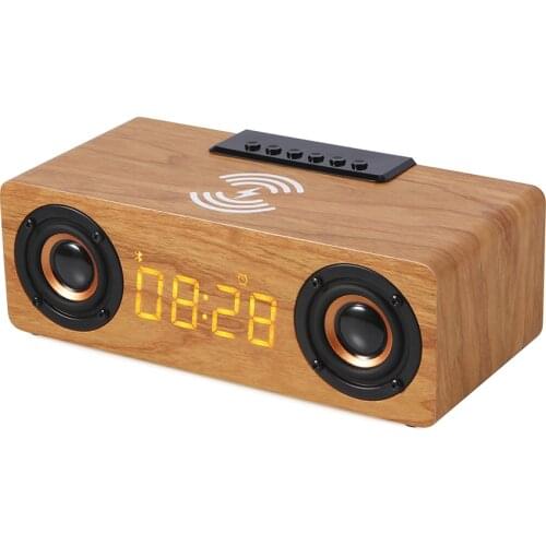 Wireless Charging Wooden Bluetooth Speaker Home Theater Subwoofer Alarm Clock Soundbox Stereo Surround Music Center TV Soundbar