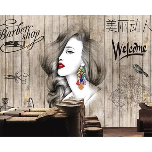 Beibehang Large photo wallpaper Watercolor beauty wood grain salon hairdresser beauty salon barber shop background 3d wallpaper