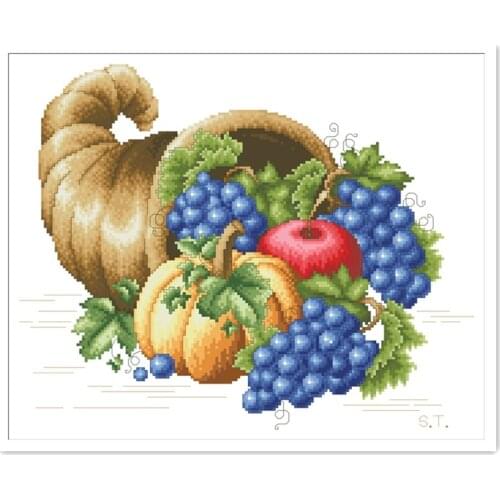 Harvest cross stitch package apple grape fruit 18ct 14ct 11ct white cloth cotton thread embroidery DIY handmade needlework