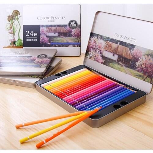 Deli Oil Colored Pencil 24/36/48/72 Colors Wood Graffiti Iron Box Fill Pen Advanced Colored Lead Painting Sketch School Supplies