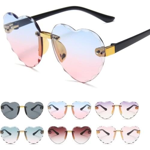 New Cute Heart Rimless Glasses Sunglasses Children Kids Gray Pink Red Lenses Fashion Boys Girls Kids Sports Sunglasses
