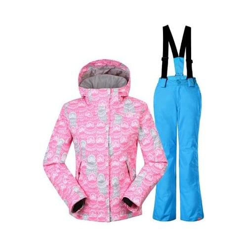 GSOU SNOW Double Single Board Childrens Ski Suit Windproof Waterproof Thickening Warm Ski Coat Ski Suspender Trousers for girl