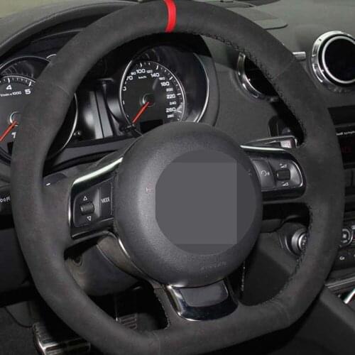 DIY Hand-stitched Comfortable Wear-resistant Black Suede Leather Car Steering Wheel Cover for Audi TT 2008-2013