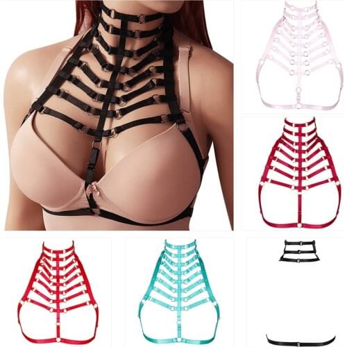 Erotic Harness Belts Hollow Bra Collar Crop Tops Punk Accessories Elastic Bandage Straps Body Bondage Garters Fetish Lingerie