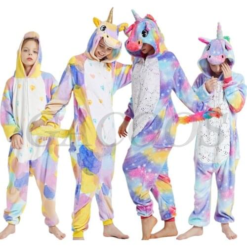 Flannel Cute Pajamas For Kids Children Clothing College Students Panda Costume Jumpsuits Animal Cartoon Kigurumi Night Sleepwear