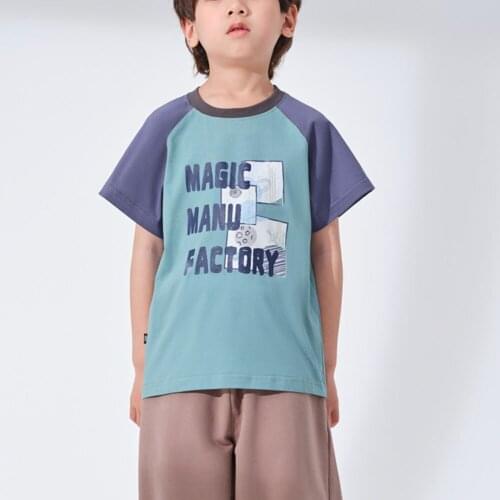 Hollead Children Cartoon Letter Print T-Shirts Cotton Kids Summer Clothes 2021 Fashion Contrast Sleeves Round Neck T Shirt Tops