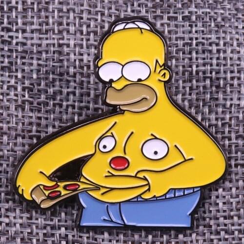 Homer Eat Pizza Badge funny fatso belly Brooch American cartoon figure feeding his stomach jewelry