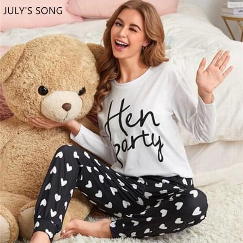 JULYS SONG Fashion Pajama Set Cotton Women Letter Print 2 Pieces Casual Trousers Long Sleeve Suit Pyjamas Spring Sleepwear