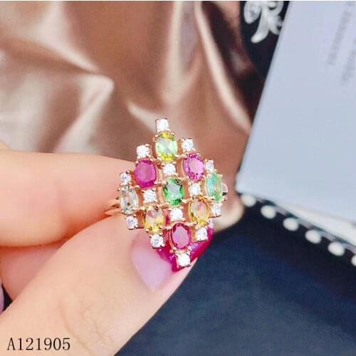 KJJEAXCMY boutique jewelry 925 sterling silver inlaid natural tourmaline womens luxury ring support detection