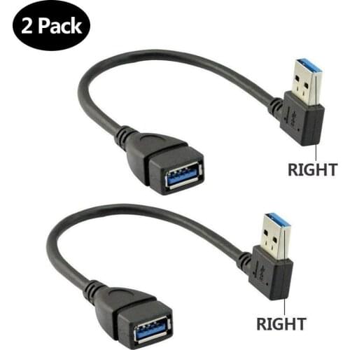 USB 3.0 Male to Female Extension Data Cable Right Angle 2PCS (20CM,8IN)