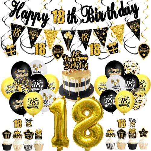1Set Black Gold Aluminum Foil 18 30 40 50 60 Number Balloons Balloons Set Birthday Party Decoration Baby Shower Supplies Globos