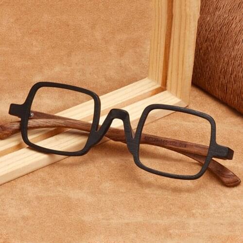 HDCRAFTER Retro Men Real Wood Glasses Frame Square Women Prescription Myopia Optical Eyeglasses Frame Small Face Reading glasses