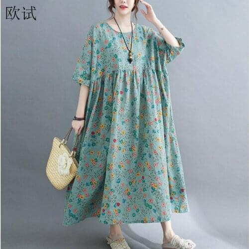 Plus Size Floral Summer Beach Women Dress Casual Loose Ladies Dresses 4XL 5XL 6XL Cotton Woman Oversized Dress 2021 Robe Femme