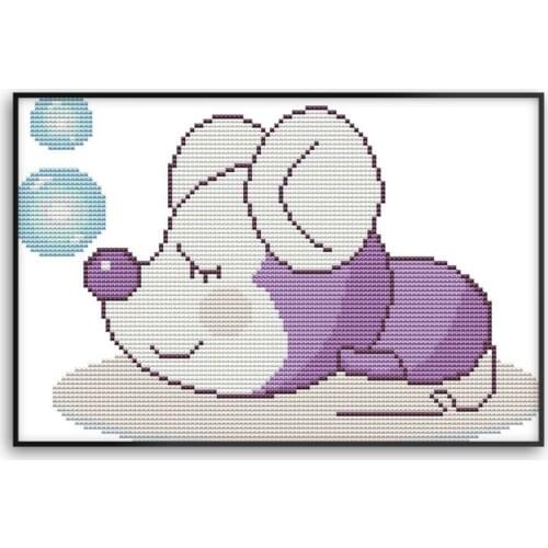 Cartoon Sleeping Mouse Cross Stitch Kit DIY Embroidery Needlework for Home Bedroom Decor Creative Gift C707