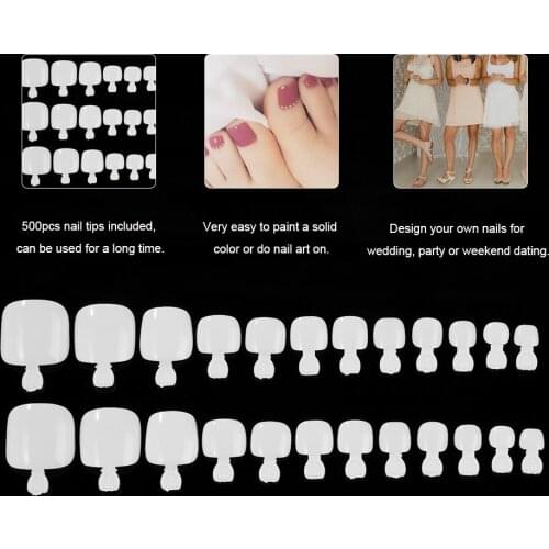 500Pcs fake nails Fake Toenail Tips Set Full Cover False Toe Nail Tips for DIY Nail Art & Manicure Salons 12 Sizes Nail Art