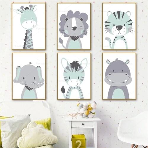 Woodland Animal Canvas Art Print Giraffe Lion Elephant Poster Nursery Wall Art Painting Nordic Kids Boy Room Decorative Picture