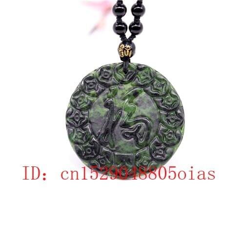 Natural Black Green Chinese Jade Pendant Beads Necklace Charm Jewelry Obsidian Accessories Carved Amulet Gifts for Men