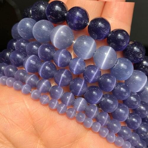 Natural Stone Purple Cat Eye Opal Beads Round Loose Spacer Beads For Jewelry Making DIY Bracelet Necklace 15" Inch 4/6/8/10/12mm