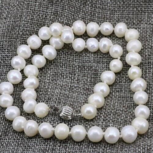 Natural freshwater pearl cultured white beads necklace 8-9mm fashion statement women clavicle chain choker jewelry 18inch B3232
