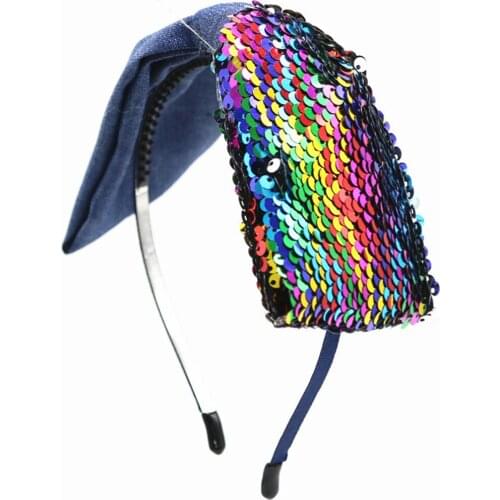 2021 NEW reverse SEQUINCE with denim matching large bow hairband hair accessories