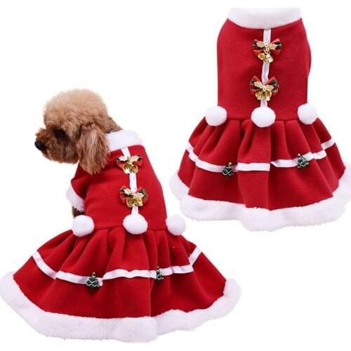 Pet Clothes Dog Dress Warm Red Skirt Autumn Winter Princess Dresses Teddy Puppy Christmas Wedding Dress for Small Medium Dogs