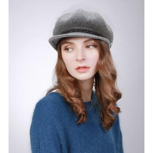 Autumn Winter New Octagonal Hat Womens Fashion Chain Wool Cap Female Pure Color Short Eave Outdoor Party Leisure Hats H7219