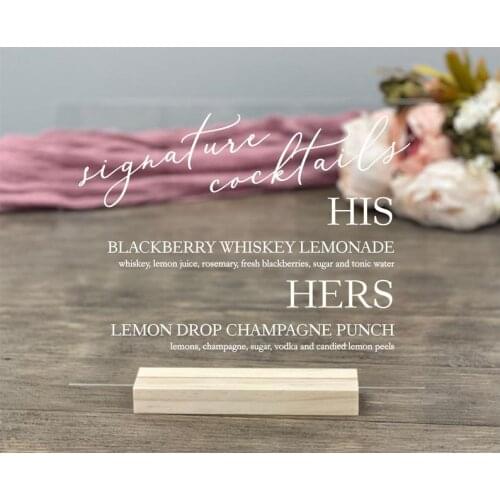 Personalized Wedding Drink Menu Sign bar clear cocktails custom drinks glass hers his menu sign signage signature signs wedd