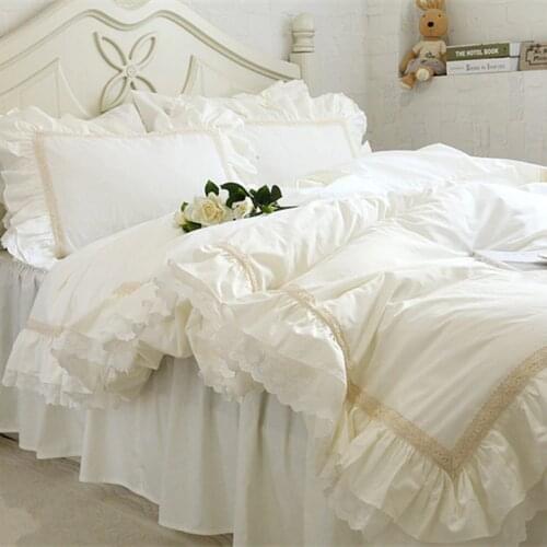 Luxury Embroidery bedding set beige lace ruffle duvet cover wedding decorative textile bed sheet Coverlets elegant quilt cover