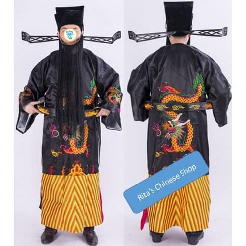 Traditional Chinese Peking Opera Judge Bao Song Dynasty Officer Costume with Hat for Stage Show or Performance male costume