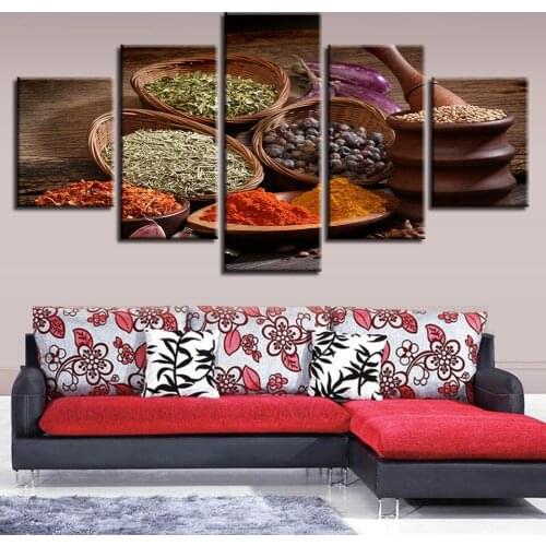 Embelish 5 Pieces Grains Spices Seasoning Modular Pictures For Kitchen Decor Wall Art Posters Home Decor HD Canvas Paintings