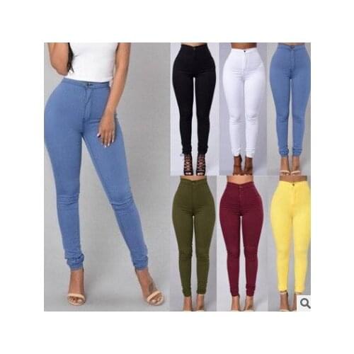 Spring 2021 Woman Causal Skinny Leggings Cotton Jeans Thin High-waisted Stretch Pencil Pants Tight Candy Colored Jeans
