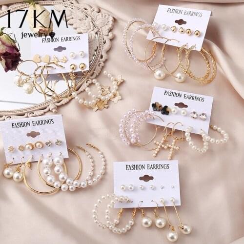 Vintage Pearl Earrings For Women Big Gold Cross Set of Earrings Long Tassel Butterfly Dangle Drop Earrings 2021 Jewelry