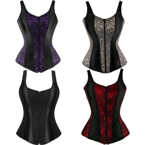 Vintage Brocade Lace Floral Corset Push Up Vest Top Bustier With Shoulder Straps Corselet Overbust Corsets Shaper Woman XS-6XL