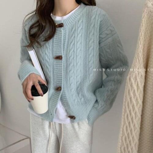 Knitted Cardigan Coat for Women Twisted Jumpers 2021 Korean Style Loose Retro Lazy Tops O-neck Thick Outer Wear Sweater Tops